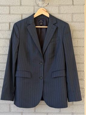 346 Brooks Brothers Women’s Wool Blazer Size 10 Navy Pinstripe Classic Career